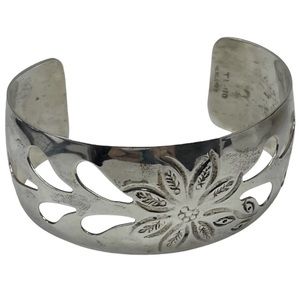 Taxco 925 Sterling Silver Cuff Bracelet Wide Modernist